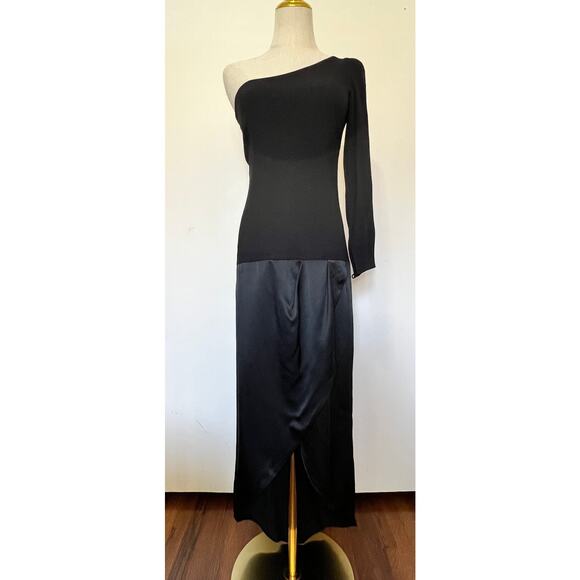Princess Diana Fav EMANUEL LONDON Late 1990’s One Shoulder Blk Hi-Low Gown - Picture 1 of 14